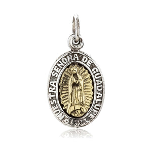 Gold-tone Guadalupe panel inside its lettered silver oval frame