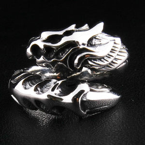 Dragon Armor Sterling Silver Gothic Ring, dragon ring front