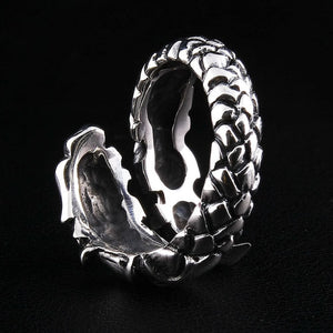 Dragon Armor Sterling Silver Gothic Ring, ring rear angle
