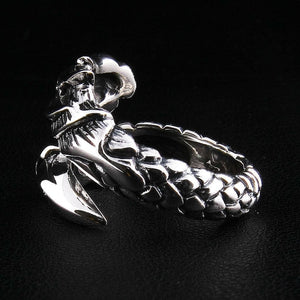 Dragon Armor Sterling Silver Gothic Ring, ring three quarter rear