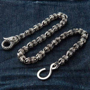 Dragon Claw Sterling Silver Wallet Chain, dragon chain on denim