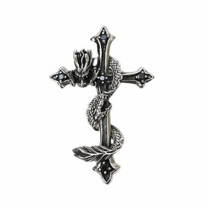 Pendentif croix dragon en argent sterling .925 avec oxyde de zirconium noir, croix dragon de face