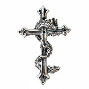 Pendentif croix dragon en argent sterling .925 avec oxyde de zirconium noir, poinçon au verso