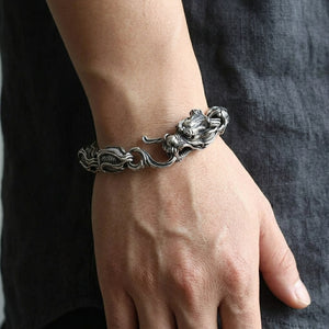 Dragon Link 925 Sterling Silver Biker Bracelet worn on an adult wrist