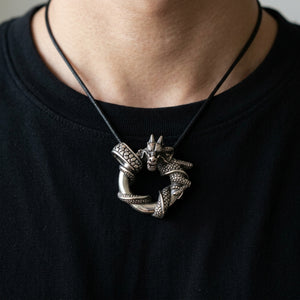 Dragon Loop Sterling Silver Pendant, worn at the neckline