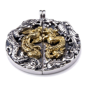 Dragon Phoenix Split Sterling Silver Pendant, assembled dragon phoenix medallion front