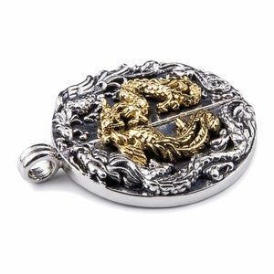 Dragon Phoenix Split Sterling Silver Pendant, assembled medallion right angle