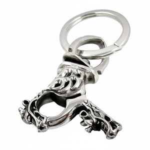 Flame Dragon Sterling Silver Keychain, dragon clip angle
