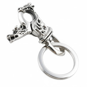 Flame Dragon Sterling Silver Keychain, dragon head front