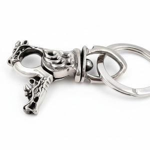 Flame Dragon Sterling Silver Keychain, dragon head side