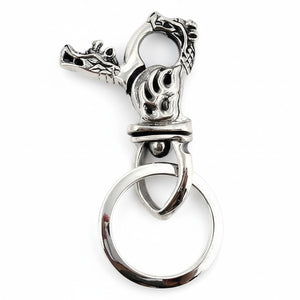 Flame Dragon Sterling Silver Keychain, keychain flat