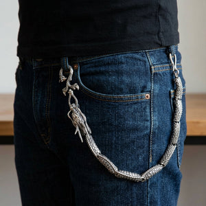 Dragon Sterling Silver Wallet Chain, worn at the waist and hip