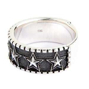 Embossed Star Sterling Silver Band Ring. Stars inner band.