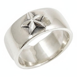 Faceted Star Sterling Silver Band Ring. Star and inner band.