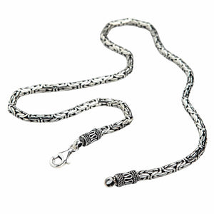 5mm Byzantine Sterling Silver Chain Necklace shown in curved byzantine loop view.