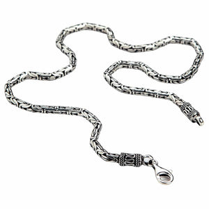5mm Byzantine Sterling Silver Chain Necklace shown in extended five mm links view.
