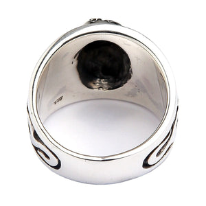 Flame Skull Crossbones Sterling Silver Ring, ring interior hallmark