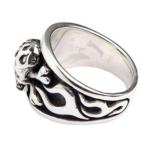 Flame Skull Crossbones Sterling Silver Ring, ring opposite side