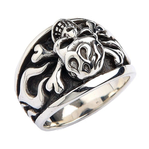 Flame Skull Crossbones Sterling Silver Ring, ring side profile