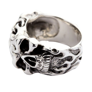 Flame Skull Sterling Silver Biker Ring, flame skull ring angle