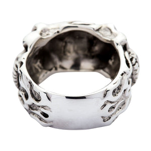 Flame Skull Sterling Silver Biker Ring, ring interior