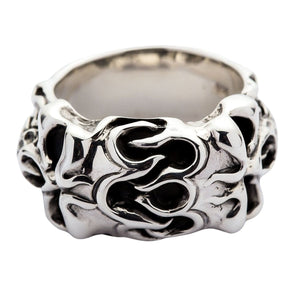 Flame Skull Sterling Silver Biker Ring, ring opposite angle