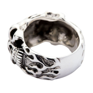 Flame Skull Sterling Silver Biker Ring, ring reverse