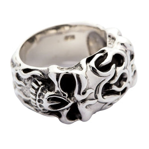 Flame Skull Sterling Silver Biker Ring, skull band detail