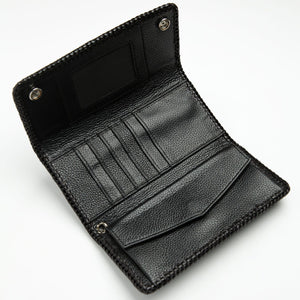 Flame Skull Stingray Leather Biker Wallet, interior on white