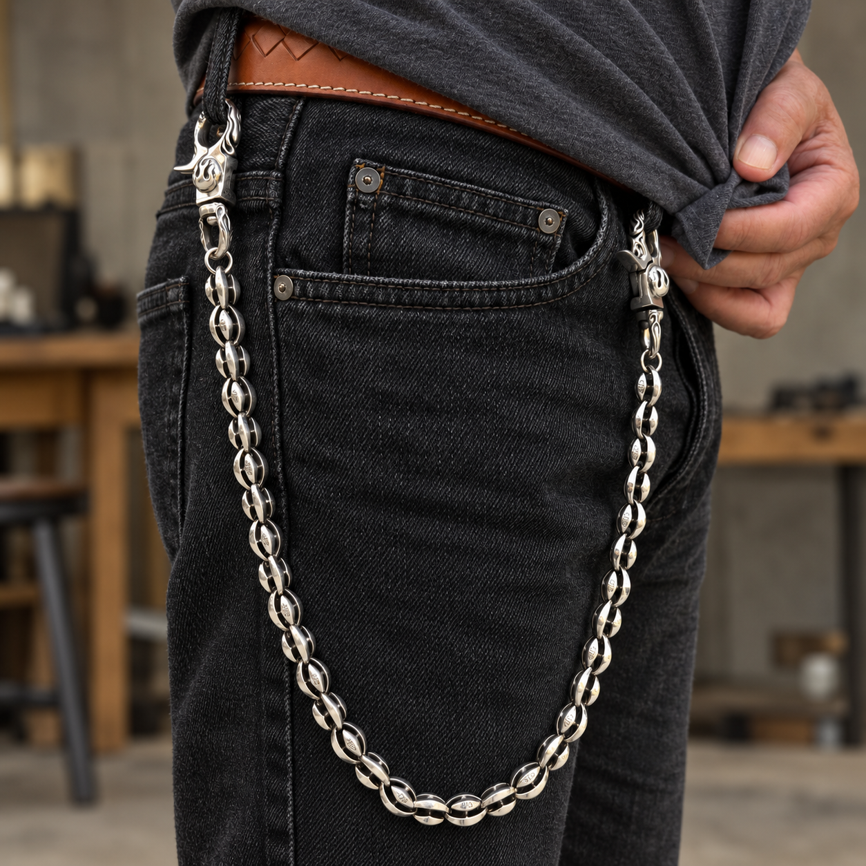 Flame Clasp Sterling Silver Wallet Chain | Gothicrock