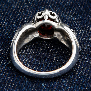 Inside view of handmade 925 sterling silver red stone ring showing authentic hallmark stamp