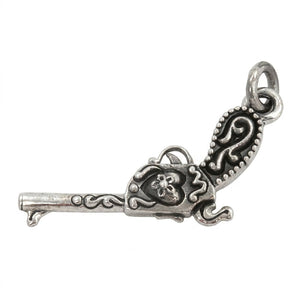Flintlock Pistol and Heart Sterling Silver Pendant shown in barrel opposite angle view.