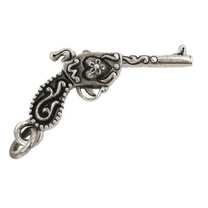 Flintlock Pistol and Heart Sterling Silver Pendant shown in pistol horizontal profile view.
