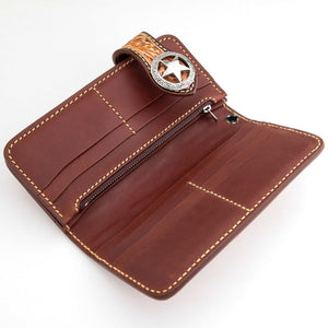 Tooled Floral Leather Western Star Wallet, interior angled