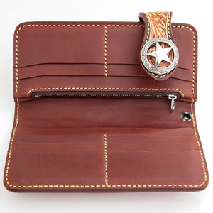 Tooled Floral Leather Western Star Wallet, interior straight