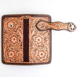 Tooled Floral Leather Western Star Wallet, opened exterior