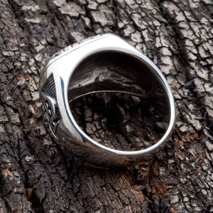 Gamble Skull and Crossbones Silver Signet Ring. Inner band reverse.