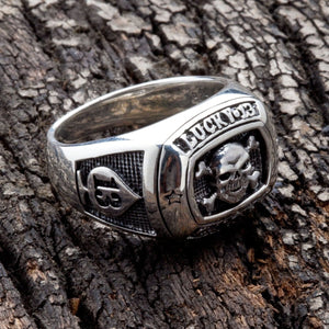 Gamble Skull and Crossbones Silver Signet Ring. Lucky thirteen left angle.