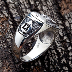 Gamble Skull and Crossbones Silver Signet Ring. Spade left shoulder.