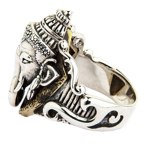 Ganesh statementring i 925 sterlingsilver, huvudprydnad och öppen skena