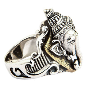 Ganesh statementring i 925 sterlingsilver, snabel och höger axel