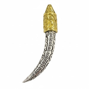 Ganesha slagtand-hanger van 925 sterling zilver met gouden detail, gebogen slagtand en vergulde kap