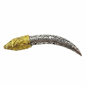 Ganesha-slagtandhanger van sterling zilver met gouddetail, horizontale slagtand en belettering