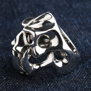 Garnet-Eye Fang Devil Sterling Silver Ring, fang devil left profile