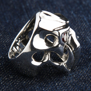 Garnet-Eye Fang Devil Sterling Silver Ring, fang devil right profile