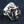 Garnet-Eye Fang Devil Sterling Silver Ring, horned skull right angle