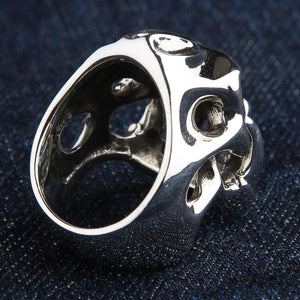 Garnet-Eye Fang Devil Sterling Silver Ring, inside band and silver stamp