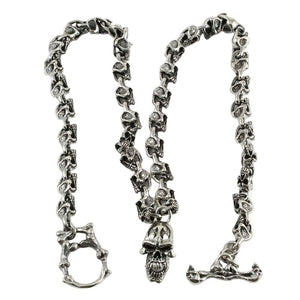 Garnet-Eye Skull Sterling Silver Necklace, full necklace front view