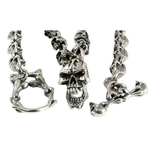 Garnet-Eye Skull Sterling Silver Necklace, large flame skull detail