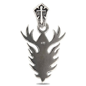 Garnet Flame Skull Sterling Silver Pendant, flame reverse hallmark